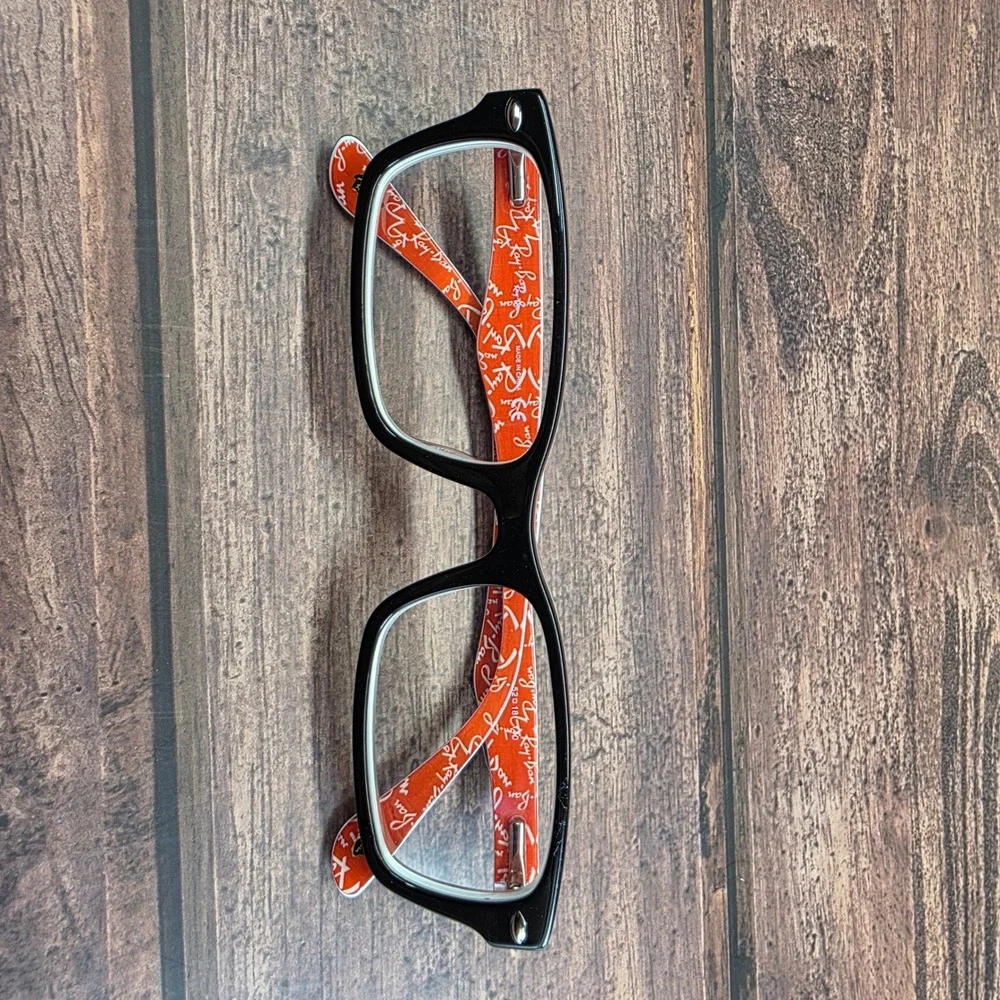 Ray-Ban RB 5206 2479 Black Orange Logo Rectangular Eyeglasses 52-18-140